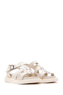 Women's Beige Ankle Strap Leather Comfort Sandals | Derimod Women's Beige Ankle Strap Leather Comfort Sandals | Derimod