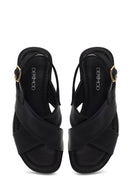 Woman Black Thick-Soled Leather Sandal | Derimod Woman Black Thick-Soled Leather Sandal | Derimod