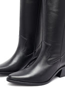 Woman Black Thick-Heeled Leather Cowboy Boots | Derimod Woman Black Thick-Heeled Leather Cowboy Boots | Derimod