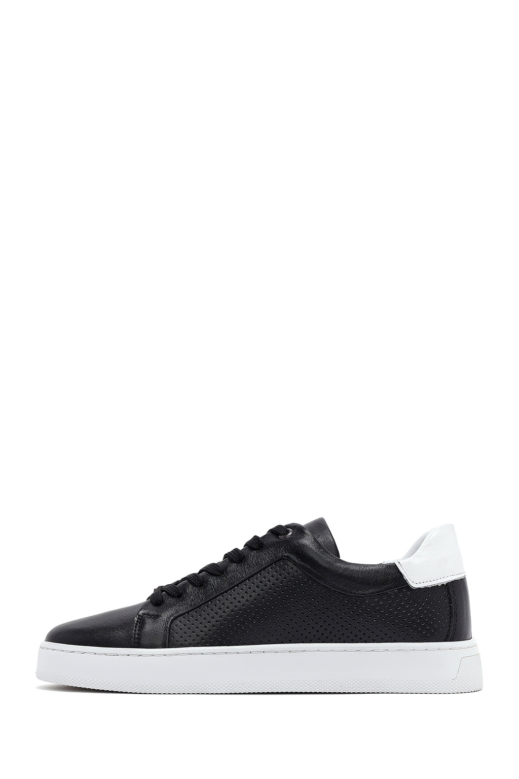 Erkek Siyah Bağcıklı Deri Sneaker
