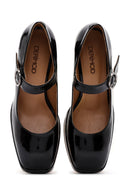 Women's Black Buckled High Thick Heel Leather Mary Jane Shoes | Derimod Women's Black Buckled High Thick Heel Leather Mary Jane Shoes | Derimod