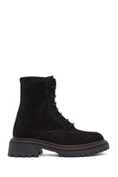 Women's Black Zippered Suede Leather Combat Boots | Derimod Women's Black Zippered Suede Leather Combat Boots | Derimod