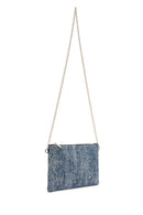 Women's Blue Long Chain Strap Jean Fabric Clutch Bag | Derimod Women's Blue Long Chain Strap Jean Fabric Clutch Bag | Derimod