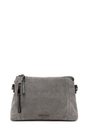 Woman Gray Long-Strap Suede Crossbody Bag | Derimod Woman Gray Long-Strap Suede Crossbody Bag | Derimod