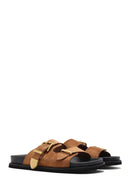 Women's Brown Buckled Suede Slippers | Derimod Women's Brown Buckled Suede Slippers | Derimod