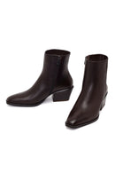 Woman Brown Zip Closure Short Thick-Heeled Leather Cowboy Boots | Derimod Woman Brown Zip Closure Short Thick-Heeled Leather Cowboy Boots | Derimod