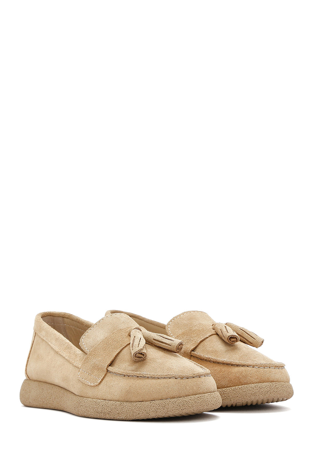 Kadın Bej Süet Deri Comfort Loafer