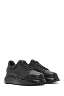 Men's Black Lace-up Thick-Sole Leather Sneaker | Derimod Men's Black Lace-up Thick-Sole Leather Sneaker | Derimod