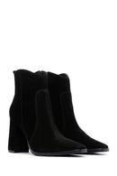 Women's Black Suede Leather Heeled Boots | Derimod Women's Black Suede Leather Heeled Boots | Derimod