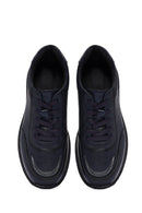 Erkek Lacivert Bağcıklı Deri Sneaker | Derimod Erkek Lacivert Bağcıklı Deri Sneaker | Derimod