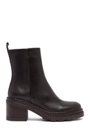 Woman Brown Zip Closure Chunky Heeled Leather Boots | Derimod Woman Brown Zip Closure Chunky Heeled Leather Boots | Derimod