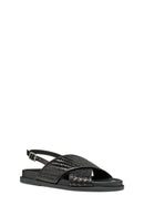 Geox Women's Black D Adelash E - Shi.Goat Lea Knitted Leather Sandals | Derimod Geox Women's Black D Adelash E - Shi.Goat Lea Knitted Leather Sandals | Derimod