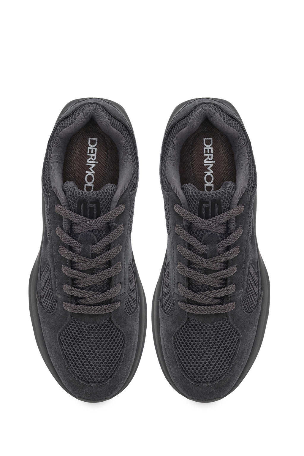 Erkek Gri Bağcıklı Kalın Tabanlı Kumaş Sneaker