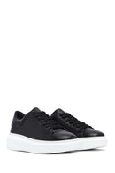 Kadın Siyah Bağcıklı Kalın Taban Deri Sneaker | Derimod Kadın Siyah Bağcıklı Kalın Taban Deri Sneaker | Derimod