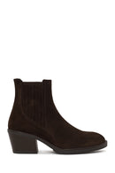 Woman Brown Chunky-Heeled Suede Chelsea Boots | Derimod Woman Brown Chunky-Heeled Suede Chelsea Boots | Derimod