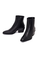 Woman Black Zip Closure Short Thick-Heeled Leather Cowboy Boots | Derimod Woman Black Zip Closure Short Thick-Heeled Leather Cowboy Boots | Derimod