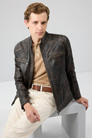 Kobe Men's Bronze Leather Jacket | Derimod Kobe Men's Bronze Leather Jacket | Derimod