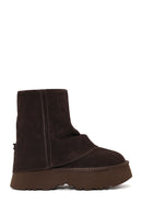 Woman Brown Thick-Soled Suede Teddy Boots | Derimod Woman Brown Thick-Soled Suede Teddy Boots | Derimod
