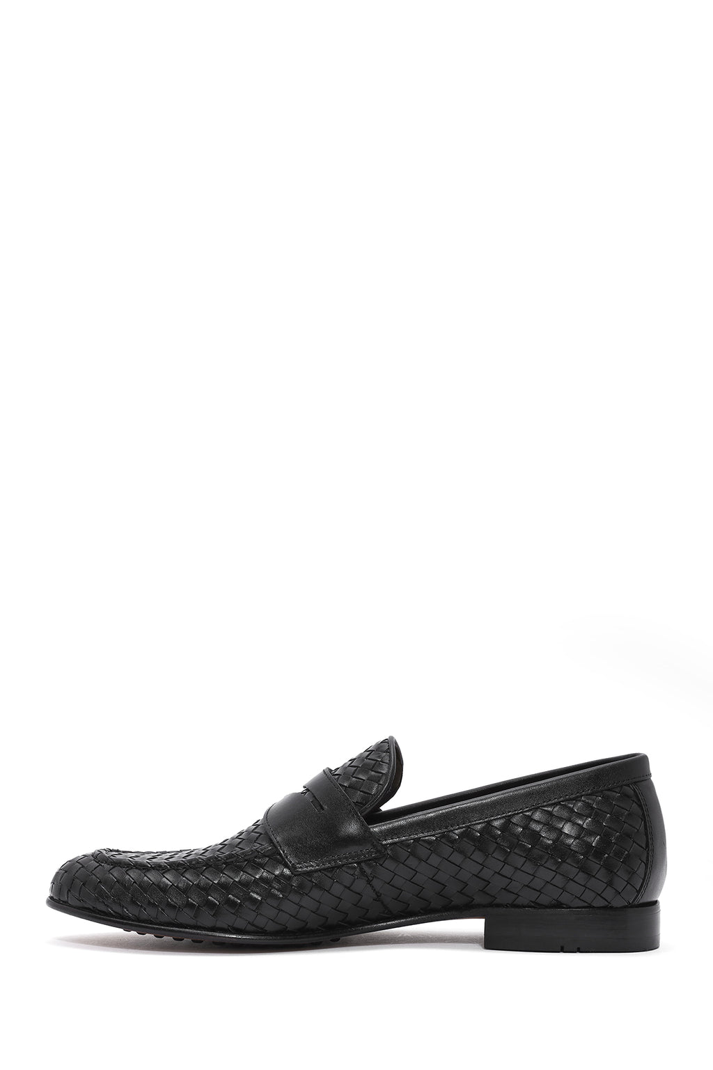 Erkek Siyah Örgü Deri Klasik Loafer