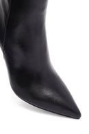 Woman Black Zip Closure High Thin-Heeled Leather Boots | Derimod Woman Black Zip Closure High Thin-Heeled Leather Boots | Derimod