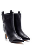 Women's Leather Crocodile Pattern Detailed Heeled Boots | Derimod Women's Leather Crocodile Pattern Detailed Heeled Boots | Derimod