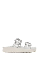 Women's Transparent Double Buckle Stone-Embellished Slippers | Derimod Women's Transparent Double Buckle Stone-Embellished Slippers | Derimod