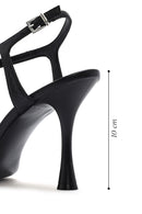 Women's Black Ankle Strap Patterned Leather Thin High Heel Sandals | Derimod Women's Black Ankle Strap Patterned Leather Thin High Heel Sandals | Derimod