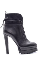 Women's Suede Detailed Heeled Leather Boots | Derimod Women's Suede Detailed Heeled Leather Boots | Derimod