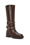 Kadın Kahverengi Kalın Topuklu Biker Deri Çizme | Derimod Kadın Kahverengi Kalın Topuklu Biker Deri Çizme | Derimod