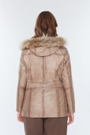 Kadın Rachel Kahverengi Büyük Beden Kürklü Deri Kaban | Derimod Kadın Rachel Kahverengi Büyük Beden Kürklü Deri Kaban | Derimod