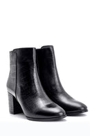 Women's Heeled Crocodile Patterned Leather Boots | Derimod Women's Heeled Crocodile Patterned Leather Boots | Derimod