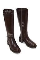 Woman Brown Zip Closure Thick-Heeled Leather Boots | Derimod Woman Brown Zip Closure Thick-Heeled Leather Boots | Derimod