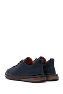 Men's Navy Blue Lace-Up Leather Sneaker | Derimod Men's Navy Blue Lace-Up Leather Sneaker | Derimod