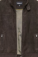 Marcelo Men's Brown Mandarin Collar Suede Leather Jacket | Derimod Marcelo Men's Brown Mandarin Collar Suede Leather Jacket | Derimod