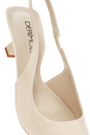 Women's Cream Open Back Thin Heeled Shoes | Derimod Women's Cream Open Back Thin Heeled Shoes | Derimod