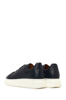 Men's Navy Blue Lace-Up Thick Sole Leather Sneaker | Derimod Men's Navy Blue Lace-Up Thick Sole Leather Sneaker | Derimod