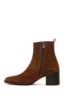 Woman Brown Zip Closure Chunky Heeled Suede Boots | Derimod Woman Brown Zip Closure Chunky Heeled Suede Boots | Derimod