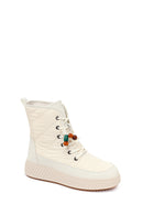 Woman Cream Zip Closure Thick-Soled Charm Fabric Combat Boots | Derimod Woman Cream Zip Closure Thick-Soled Charm Fabric Combat Boots | Derimod