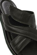 Men's Khaki Striped Casual Leather Slippers | Derimod Men's Khaki Striped Casual Leather Slippers | Derimod