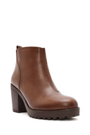 Women's Brown Zippered Thick Heeled Boots | Derimod Women's Brown Zippered Thick Heeled Boots | Derimod