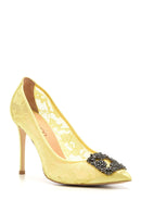 Kadın Taş Detaylı Dantel Deri Stiletto | Derimod Kadın Taş Detaylı Dantel Deri Stiletto | Derimod