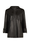 Celine Woman Black A-Line Hooded Leather Coat | Derimod Celine Woman Black A-Line Hooded Leather Coat | Derimod