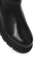 Woman Black Zip Closure Thick-Soled Leather Boots | Derimod Woman Black Zip Closure Thick-Soled Leather Boots | Derimod