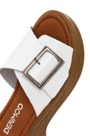 Women's White Buckle Leather Slippers | Derimod Women's White Buckle Leather Slippers | Derimod