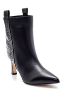 Women's Leather Crocodile Pattern Detailed Heeled Boots | Derimod Women's Leather Crocodile Pattern Detailed Heeled Boots | Derimod