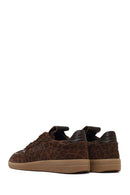 Woman Brown Lace-Up Leopard Print Suede Leather Sneaker | Derimod Woman Brown Lace-Up Leopard Print Suede Leather Sneaker | Derimod