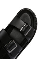 Men's Black Leather Slippers | Derimod Men's Black Leather Slippers | Derimod