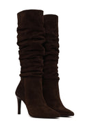 Woman Brown Thin-Heeled Suede Boots | Derimod Woman Brown Thin-Heeled Suede Boots | Derimod