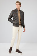 Kobe Men's Bronze Leather Jacket | Derimod Kobe Men's Bronze Leather Jacket | Derimod
