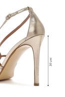 Women's Gold Ankle Buckle Thin Heel Metallic Leather Sandals | Derimod Women's Gold Ankle Buckle Thin Heel Metallic Leather Sandals | Derimod